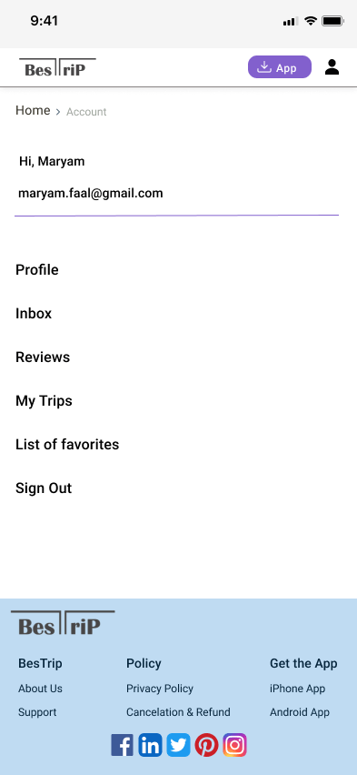 Mobile Account page